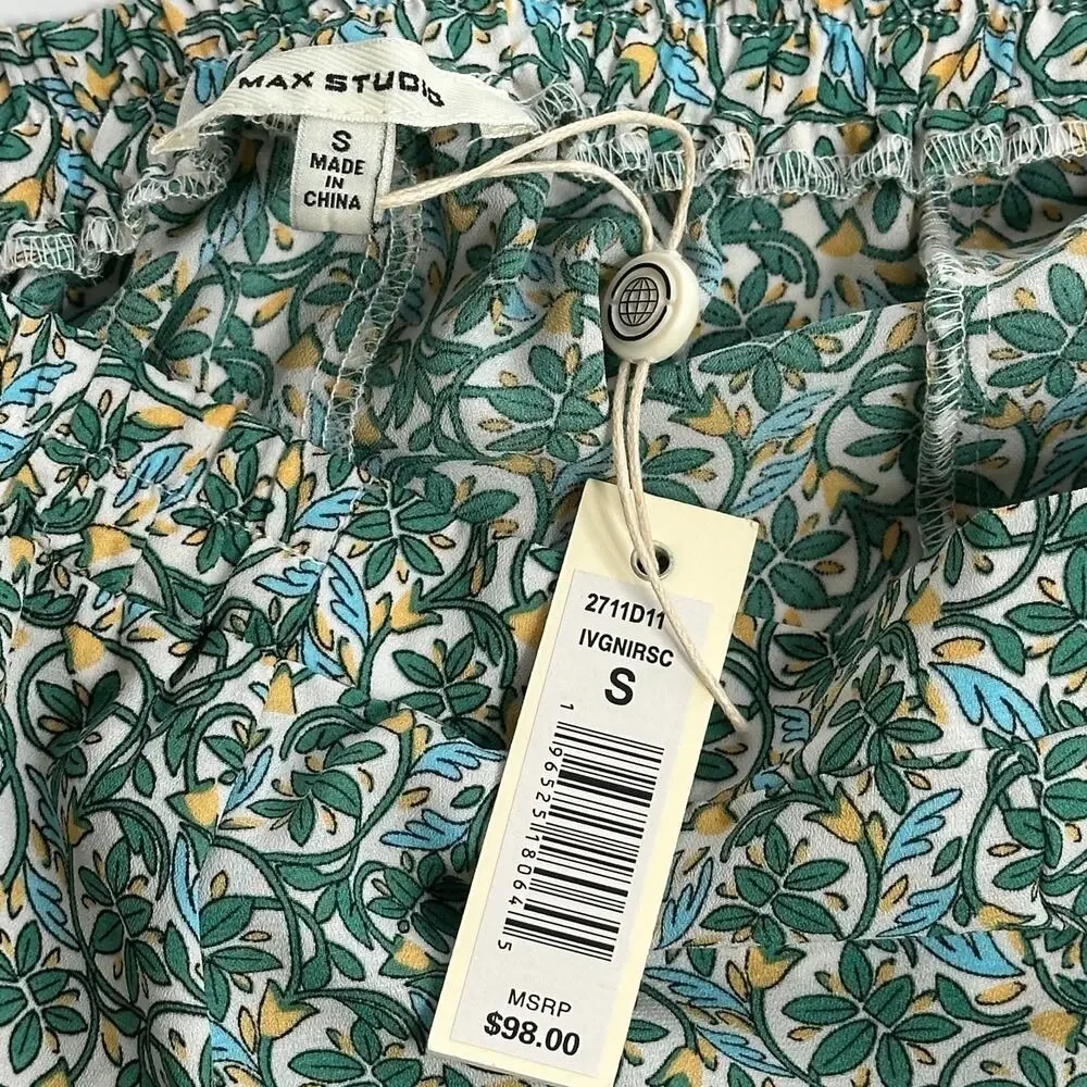 NWT Max Studio Multicolor Floral Midi A-Line Skirt Womens Size Small S Button Up